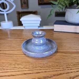 Vintage Studio Pottery Taper Candle Holder - Lavender Glaze Stoneware 2.5"
